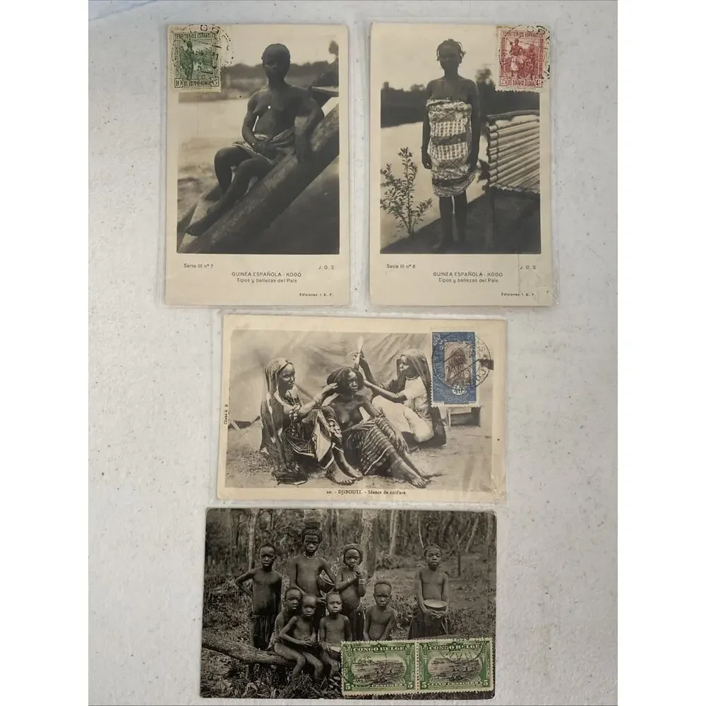 RARE‎ Lot Of 4 Used Postcards Stamped 1920’s 1930’s Congo Djibouti Guinea